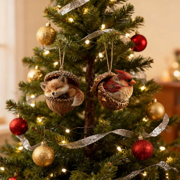 Eespoir Resin Forest Hazelnut Cute Animals Ornaments, Forest Christmas Decor, Woodland Animal Figures, For Holiday Tree Decorations Home Mantle Display