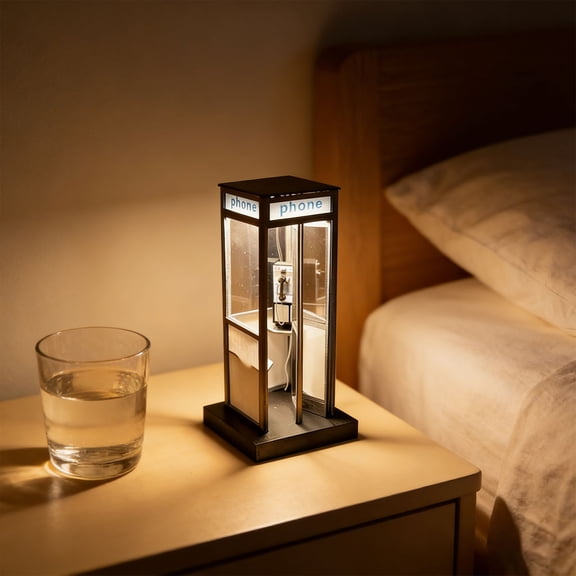 Eespoir Retro Vintage Tall Phonebooth Lamp, Classic Telephone Booth Table Lamp with Warm LED Light, for Bedroom, Office, Home Decor Gift