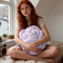 Eespoir Rose-patterned Hand-woven Throw Pillow, Sofa Back Decoration Pillow, Bohemian Style Cushion, For Living Room, Bedroom Accent, Unique Textile Art, Gift Idea(Purple)