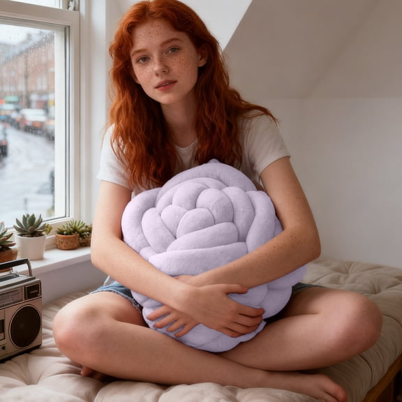 Eespoir Rose-patterned Hand-woven Throw Pillow, Sofa Back Decoration Pillow, Bohemian Style Cushion, For Living Room, Bedroom Accent, Unique Textile Art, Gift Idea(Purple)