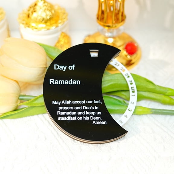 Eespoir Rotatable Advent Calendar Ramadan Countdown Calendars, Wooden Acrylic Calendar, Round Countdown Calendar, For Festival Reminder Desktop Decor Home Party(Black)