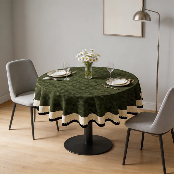 Eespoir Round Tablecloth, Coffee Table Cover, Stain Resistant, Decorative Table Topper, For Bedroom Living Room, Desktop Protector, Home Kitchen Decor,Green