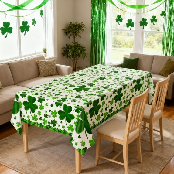 Eespoir Shamrock Themed Disposable Tablecloth, St. Patrick's Clovers-themed Party Decor, Tableware for Party, Dinner, Festive Celebration(E)
