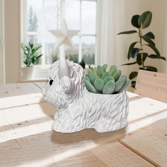 Eespoir Simulated Highlands Beef Plants Flowerpot, Fake Highland Cow Planter, Decorative Animal Flower Pot, for Desk, Shelf, Gift, Cute, Sturdy Resin