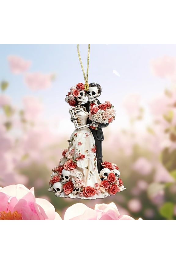 Skeleton Couple Pendant Keychain, Skeleton Couple Ornament, Unique Romantic Gift for Couples, Gothic Home Accent, Car Accessories Backpack Small Pendant(B)