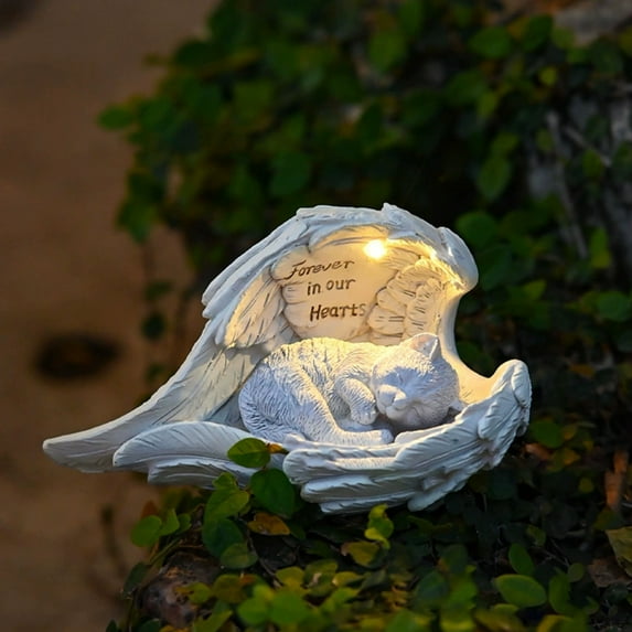 Eespoir Solar-Powered Angel Wi-ngs Pet Memorial Ornament, Dog Pet Commemorative Tombstone,Cute Dog Memorial Stone, for Patio, Balcony, Backyard Decor