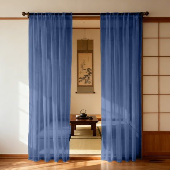 Eespoir Solid Color Sheer Curtains, Lightweight Window Treatment, Rod Pocket Style, Translucent Curtain Panels, Living Room Drapes, Bedroom Window Decor(Blue)
