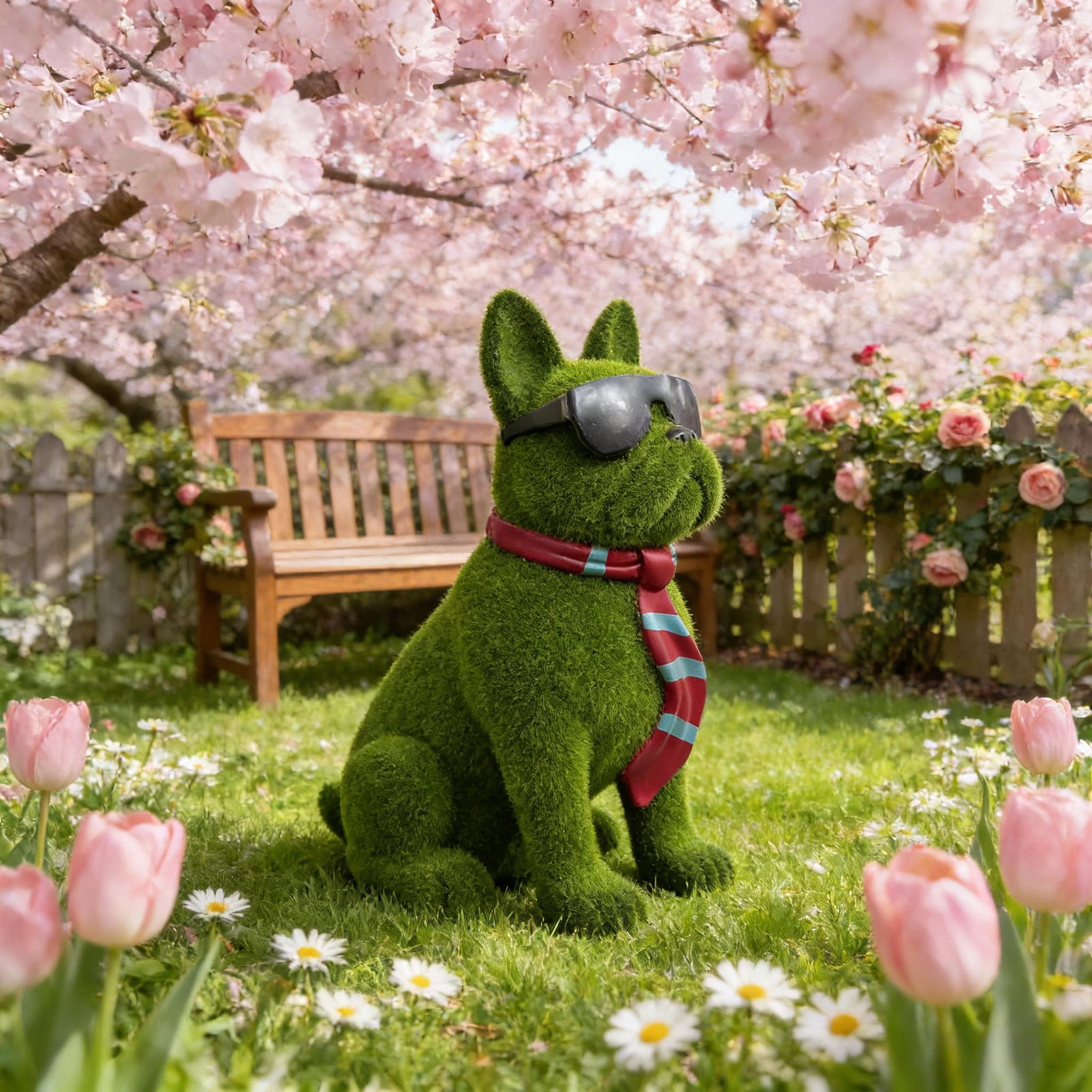 Eespoir Spring Cute Garden Dog Decor Statue, Bulldog Statue Outdoor Yard Art, Patio Styling Home Garden Displays, for Lawn, Pathway, Pet Lover, Home Decoration