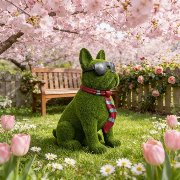 Eespoir Spring Cute Garden Dog Decor Statue, Bulldog Statue Outdoor Yard Art, Patio Styling Home Garden Displays, for Lawn, Pathway, Pet Lover, Home Decoration
