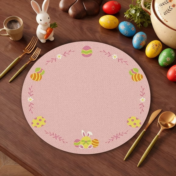 Eespoir Spring Holiday Round Placemat, Easter Themed Dining Table Mat, Party Decoration Placemat For Kitchen, Breakfast Nook, Festive Meal, Easy Wipe Clean(A)