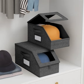 Eespoir Stackable Baseball Cap Storage Box, Hats/Clothes/Scarves Storage Box, Large Capacity Storage Organizer with Clear Lid for Baseball, Black