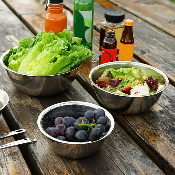 Eespoir Stainless Steel Bowl, No-Rust Steel Thickened Multi-functional Large Soup Basin, for Big Dinners, Outdoor Camping, Picnic, Backpacking, Hiking, 6.3"