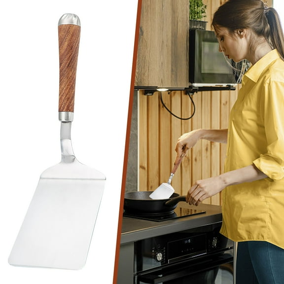 Eespoir Stainless Steel Spatula Turner with Wooden Handle, Kitchen Flipper for Turning Serving, Nonstick Pancake Turner, for Egg, Pancake, Fish, Burger, Grilling, Baking, BBQ