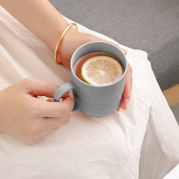 Eespoir Striped Household Drinking Cup, Creative Mouthwash Cup with Handle, Three Color Option Tumbler, for Bathroom, Bedside, Office, Daily Use, Sturdy and Easy Clean(Gray)