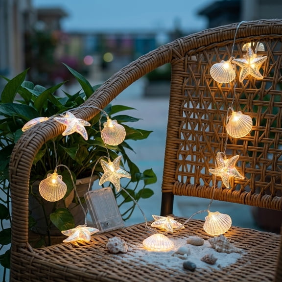 Eespoir Summer String Lights, LED Battery Operated Sea Themed Garland, Warm White Decorative Lighting For Bedroom Patio Holiday Party