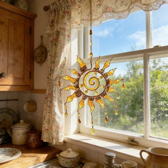 Eespoir Sun Spiral Crystal Suncatcher, Handcrafted Bohemian Light Catcher, Sun Catcher Ornament, Home & Garden Decor, Thoughtful Gift for Friends, Family