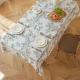 thumbnail image 1 of Eespoir Tassel Floral And Birds Print Tablecloth, Imitation Linen Rectangular Table Cover, Dirt-proof Tablecloth, For Dining Table Decoration, Coffee Table, Party Use(D), 1 of 6