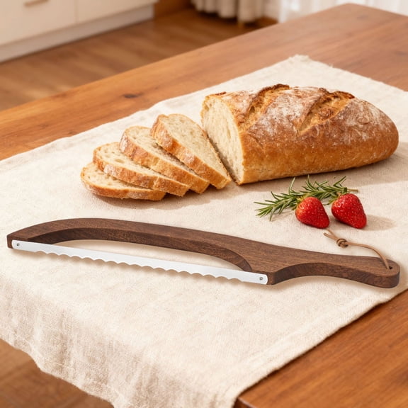 Eespoir Teakwood Handle Wooden Bread Knife, Stainless Steel Serrated Knife, Bread Slicing Knife, Serrated Kitchen Knife, Perfect for Home Baking, Professional Use, Loaf Cutting