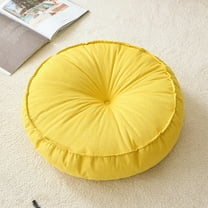 Eespoir Thickened Fabric Round Cushion, Velvet Floor Cushions, Lazy Japanese-Style Linen Futon, for Yoga Living Room Balcony Outdoor Tatami, Yellow