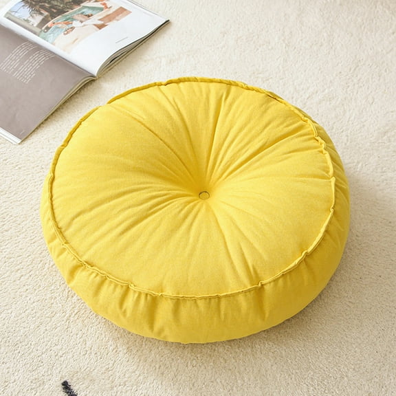 Eespoir Thickened Fabric Round Cushion, Velvet Floor Cushions, Lazy Japanese-Style Linen Futon, for Yoga Living Room Balcony Outdoor Tatami, Yellow