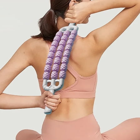 Eespoir Three Rows of Roller Beads Massage Stick, Yoga Soothing Muscle Relaxation Roller, Muscle Roller Stick, for Relief Muscles Deeps Tissue, Purple