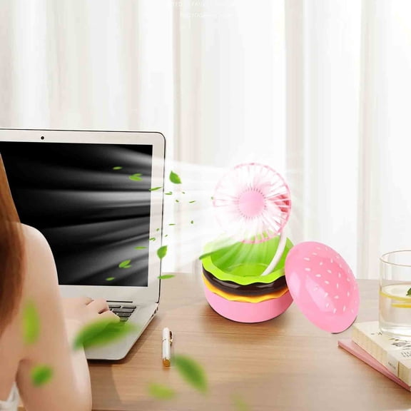 Eespoir USB Burger Mini Fan, Portable Mini Handheld Fan with Beauty Mirror, Cute Personal Fan as Gift for Travel, Office, and Instant Cooling