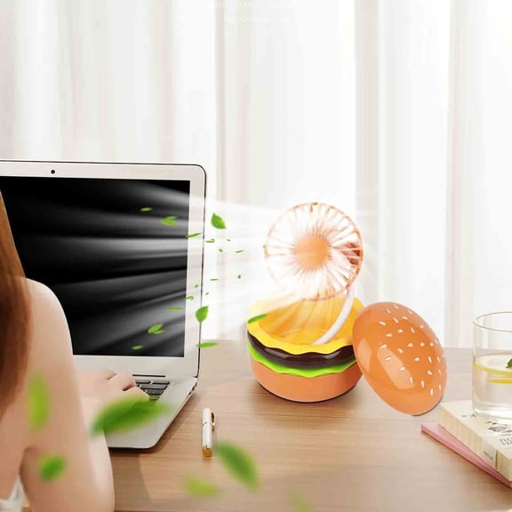 Eespoir USB Burger Mini Fan, Portable Mini Handheld Fan with Beauty Mirror, Cute Personal Fan as Gift for Travel, Office, and Instant Cooling