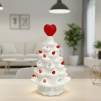 Eespoir Valentine Tree LED Decor, Lighted Valentine's Day Heart Table Tree, Valentines White Ceramic Tree with Lights, Battery Operated for Home Valentines Day Decor