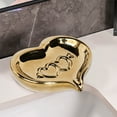 thumbnail image 1 of Eespoir Valentine's Day Heart Shaped Ceramic, Household Soap Box, Cute Waterfree Soap Dish, For Countertop Storage Bathroom(Gold), 1 of 6