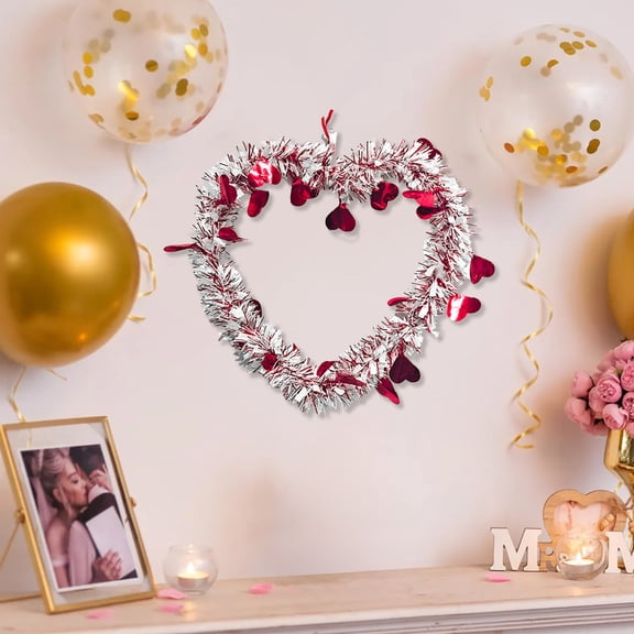 Eespoir Valentines Day Decorations, Floral Wreaths Door Hangings, Heart Ornaments Decor, For Indoor Outdoor Decorations Wedding Festive Display(White)