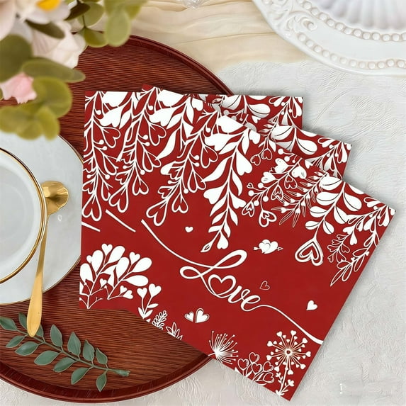 Eespoir Valentines DayRed Paper Napkins, Disposable Lunch Beverage Napkins, Wedding Anniversary Party Decor, For Romantic Dinner, Celebration Table, Festive Paper Goods(B)