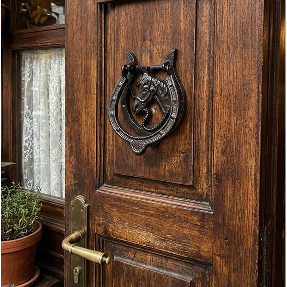 Eespoir Village Style Vintage Cast Iron Horse Head Door Knocker, Wall Decor Door Handle And , Rustic Home Entrance Hardware For Farmhouse, Cabin