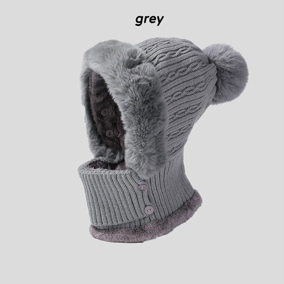 Eespoir Winter Wool-collared Cap, Cold Weather Beanie for Outdoor Activities, Ear Warm Hat for Men Women, Knitted Winter Accessory(Gray)