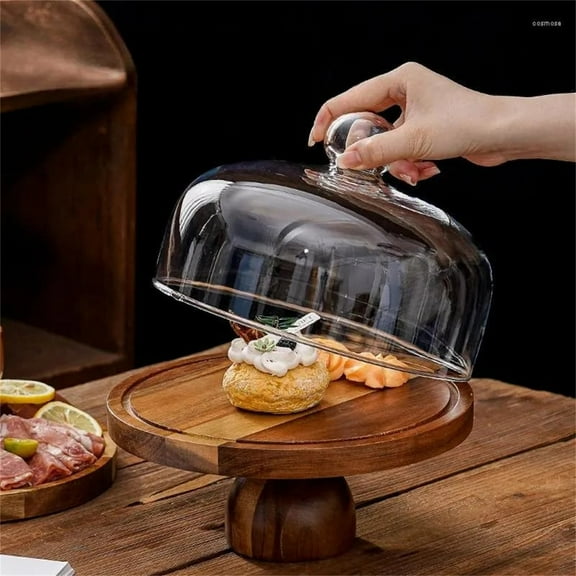 Eespoir Wood Sum Display Rack Cake Tray, Cake Plate Display Server Tray with Lid, for Birthday, Weddings, Gatherings, and Festival Party Supplies