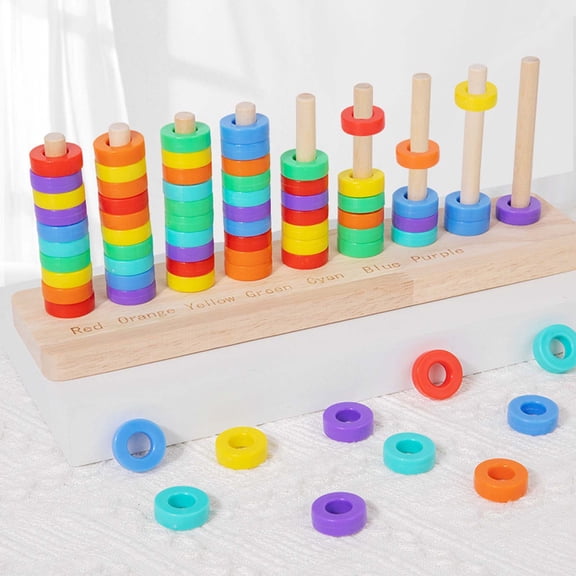 Eespoir Wooden Color Sorting Stacking Toys, Rainbow Rings Game, Wooden Sorting & Stacking Toys, Desktop Puzzle Wooden Toy for Ages 3 and Up Boys Girls
