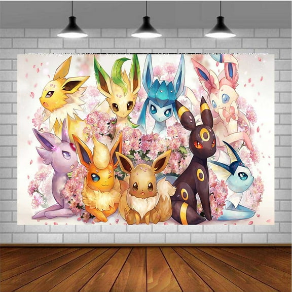 Eevee Aesthetic Evolutions Banner Poster Wall Decor Birthday Backdrop Background Party Supplies Taspestry