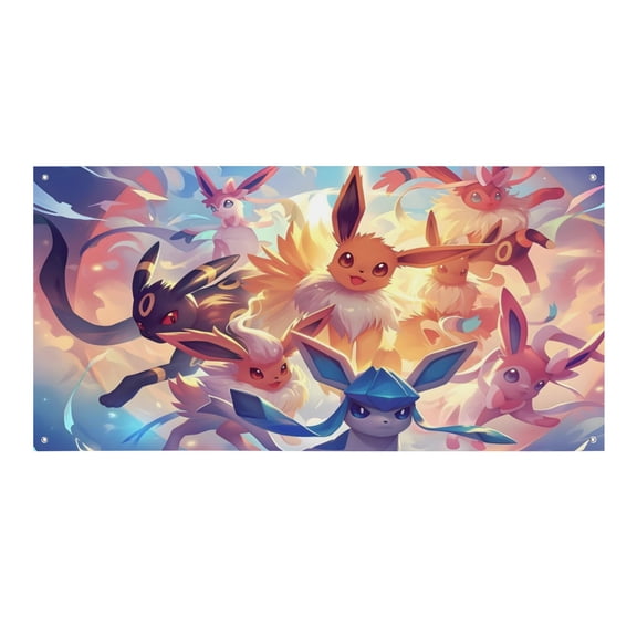 Eevee Aesthetic Evolutions-Theme Backdrops Banner Birthday Party Decor Supplies Personalized Party Backdrop Decoration,5x3ft150x90cm