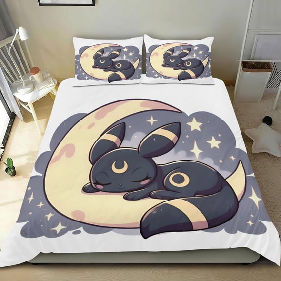 Eevee Aesthetic Evolutions Themed Bed Sheet Set Three Piece Set 53x79 Inches Comfortable And Skin Friendly Unique Design Creating A Star Studded Night