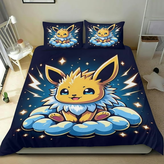 Eevee Aesthetic Evolutions Themed Bed Sheet Set Three Piece Set 53x79 Inches Comfortable And Skin Friendly Unique Design Creating A Star Studded Night