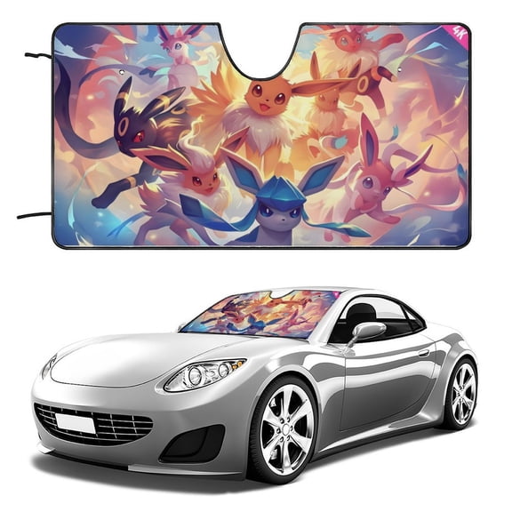 Eevee Aesthetic Evolutions-theme Windshield Sun Shade Front Protector Folding Car Sun Visor Blocks Uv Rays Keeps Your Vehicle Cool52in*28in(130*70cm)