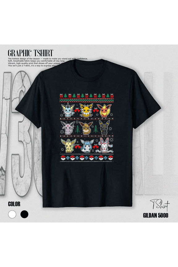 Eevee Evolution Holiday Sweater Anime Gamer Christmas Art Unisex T-Shirt V11306, up to size 5XL