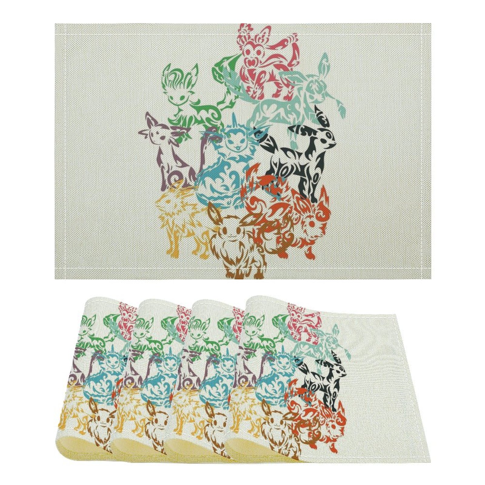 Eevee Evolutions Linen Placemat, Tabletop Decor Reusable Washable Party