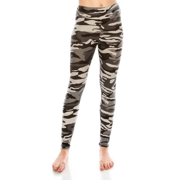 Eevee High Waisted Women's Yoga Patterned and Solid Colored Leggings - Plus Size Gray Camo