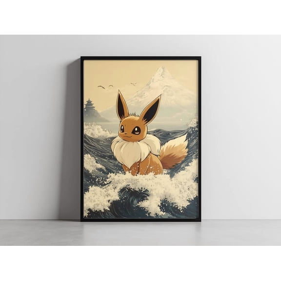 Eevee Japanese Wave Poster Pokemon Anime Wall Art Decor 16x24 UNFRAMED