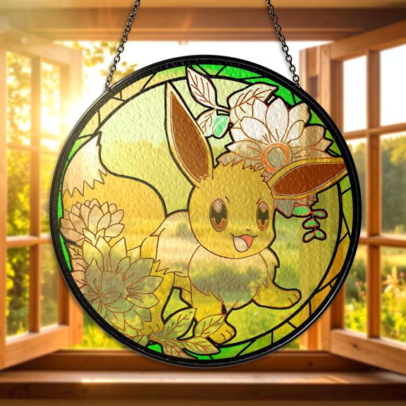 Eevee Stained Glass Suncatcher Eevee Window Art Cute Fox Eevee Decor Gift for Eevee Lovers Collectors Eevee Suncatcher Home Decor Gifts