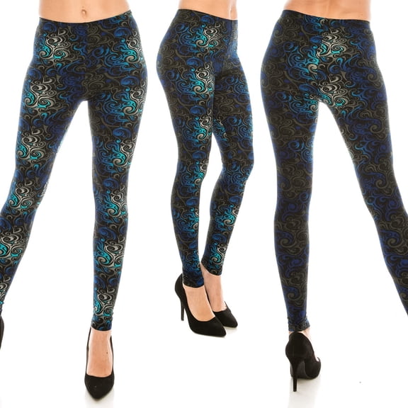 Eevee Women's Ultra Soft Patterned Leggings - Plus Size Blue Swirl