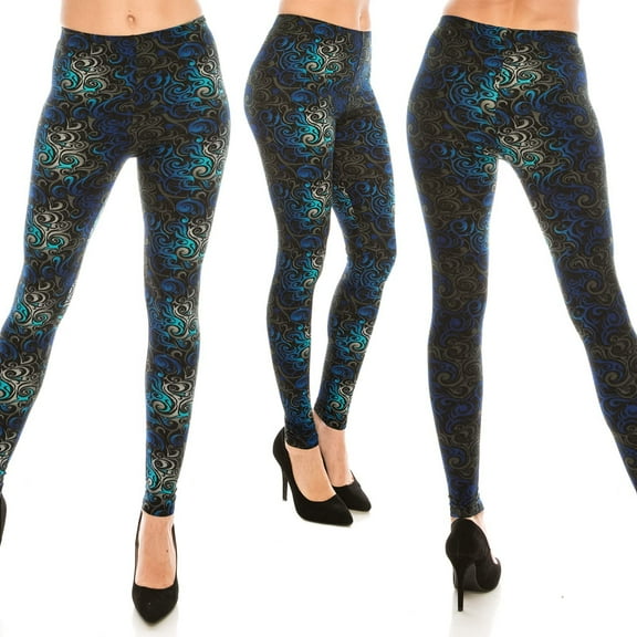 Eevee Women's Ultra Soft Patterned Leggings - Plus Size Blue Swirl