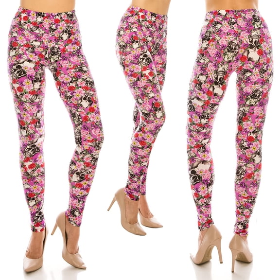 Eevee Women's Ultra Soft Patterned Leggings - Plus Size Floral Skull