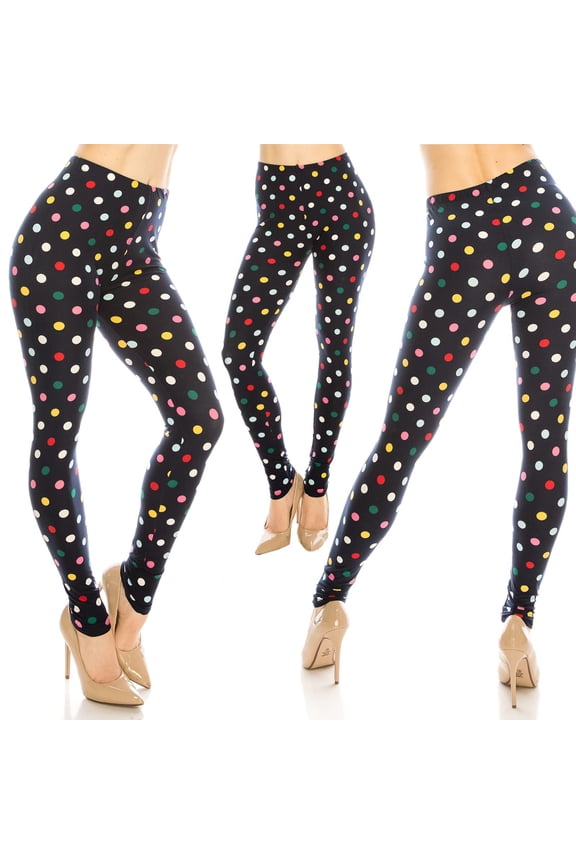 Women's Ultra Soft Patterned Leggings - Plus Size Fun Polka Dots
