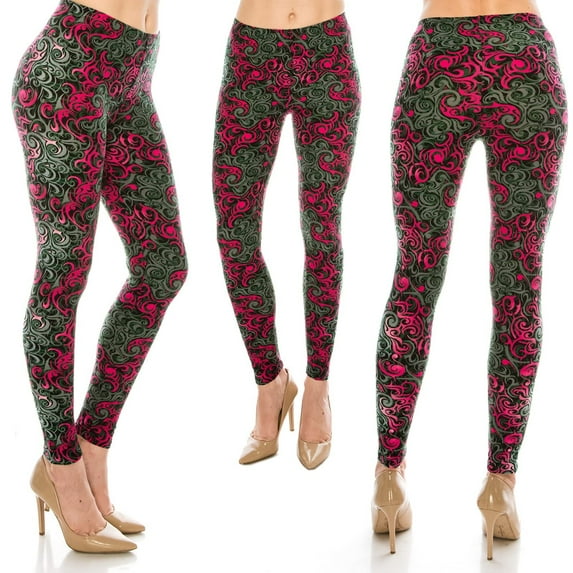 Eevee Women's Ultra Soft Patterned Leggings - Plus Size Pink Swirl
